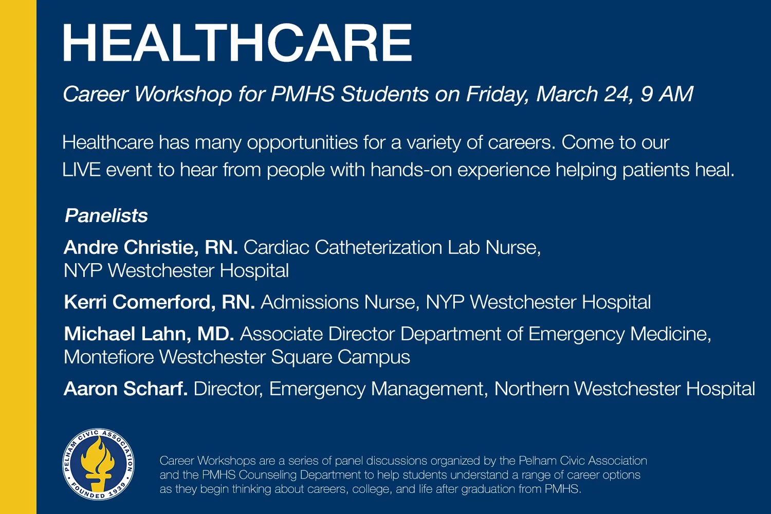 Flyer for Healthcare Career Workshop