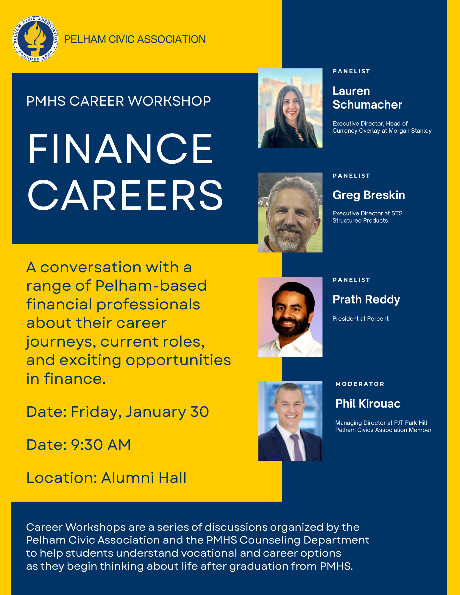 Flyer for the Finance career workshop