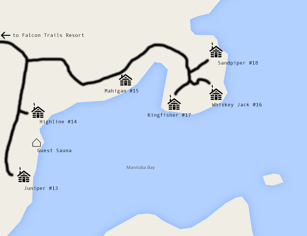 This map shows the location of all the High Lake Eco-Cabins in proximity to one another.