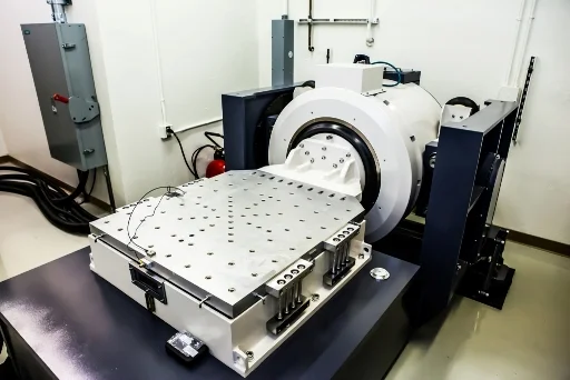 Slip table driven by horizontal shaker through driver bar.