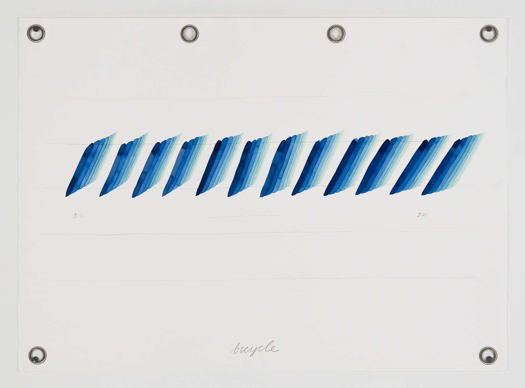   Ander Mikalson   Score for a Cyclone (Bicycle),&nbsp; 2013 watercolor and graphite on paper, metal grommets 22 x 30 inches 