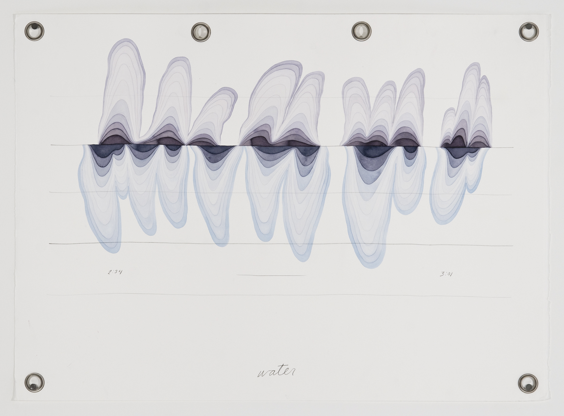   Ander Mikalson   Score for a Cyclone (Water),&nbsp; 2013 watercolor and graphite on paper, metal grommets 22 x 30 inches 