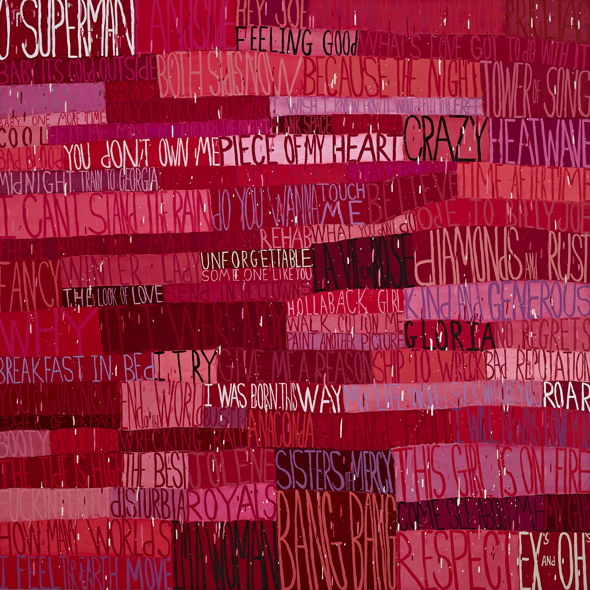   Squeak Carnwath   Girls , 2015 oil and alkyd on canvas over panel 75 x 75 inches 190.5 x 190.5 cm 
