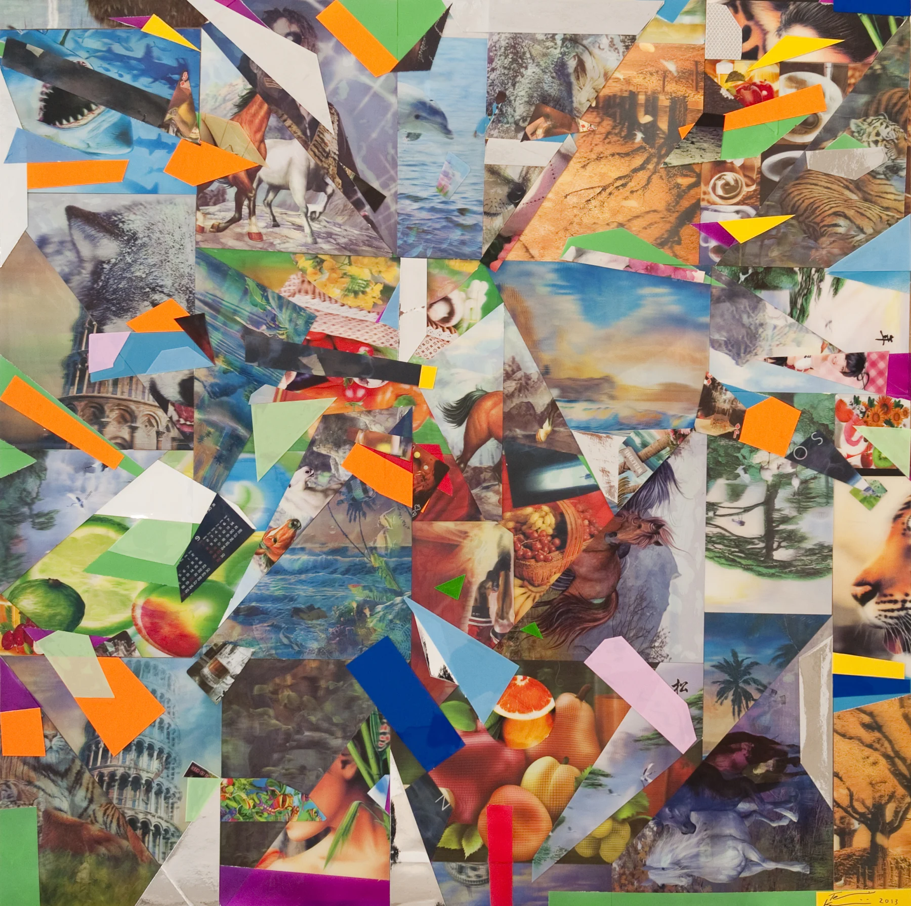 Teppei Kaneuji , Ghost in the Liquid Room (Lenticular) #5 , 2014, lenticular films and light reflecting papers on wooden panel, 48.03 x 1.57 x 48.03 inches.