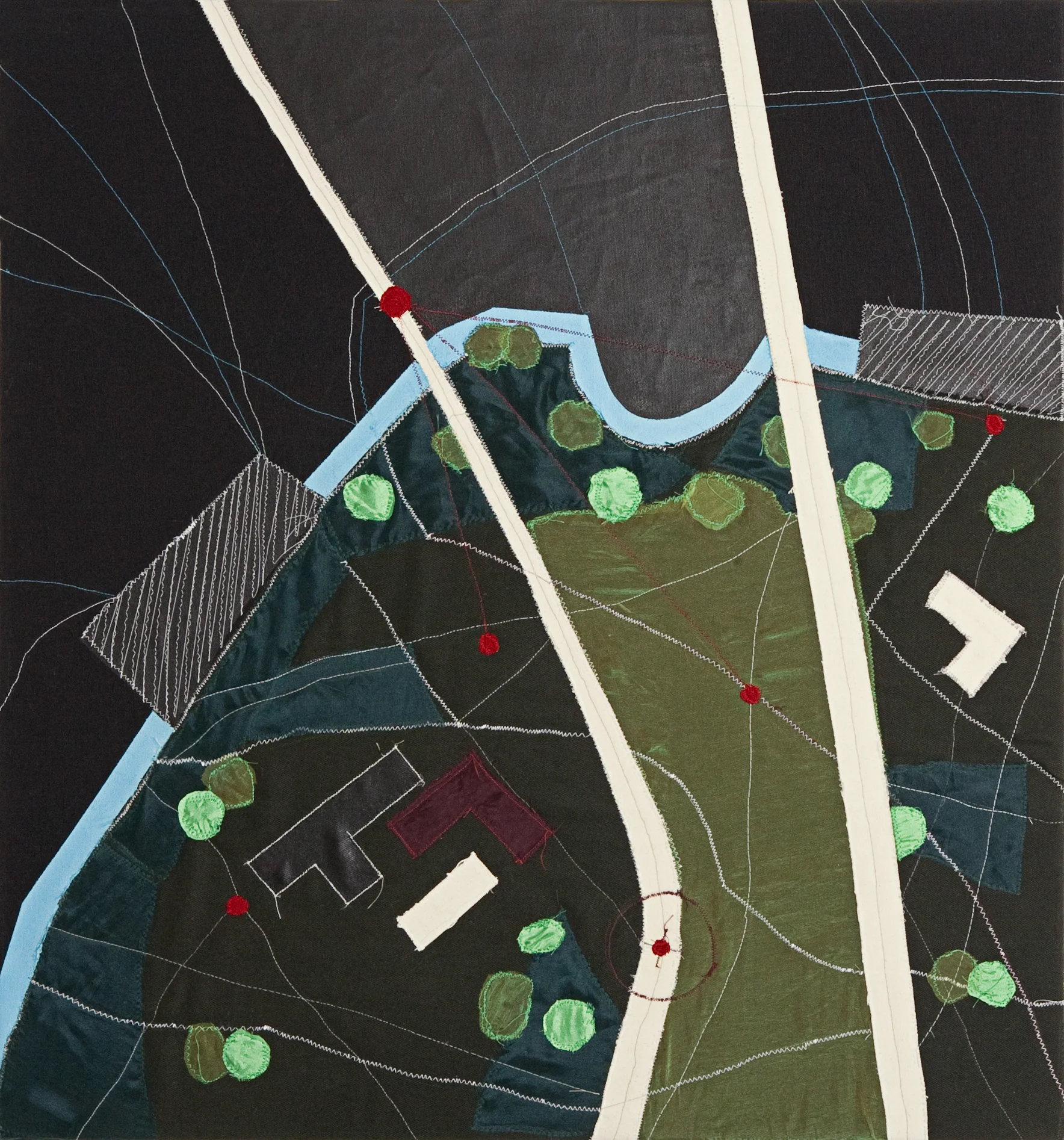 Christine Gedeon Surrounding Dumbo , 2012 thread, fabric and paint on raw black canvas 32 x 30 inches 81.3 x 76.2 cm