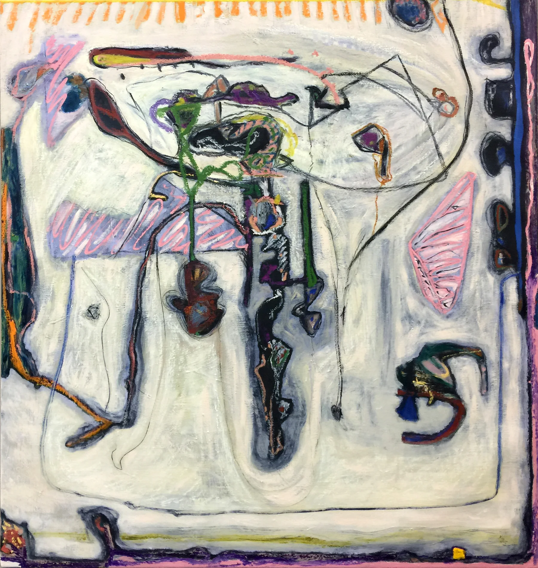 Sarah Dwyer, Cattywampus , 2016, oil on linen, 55.91 x 51.97 inches, 142 x 132 cm