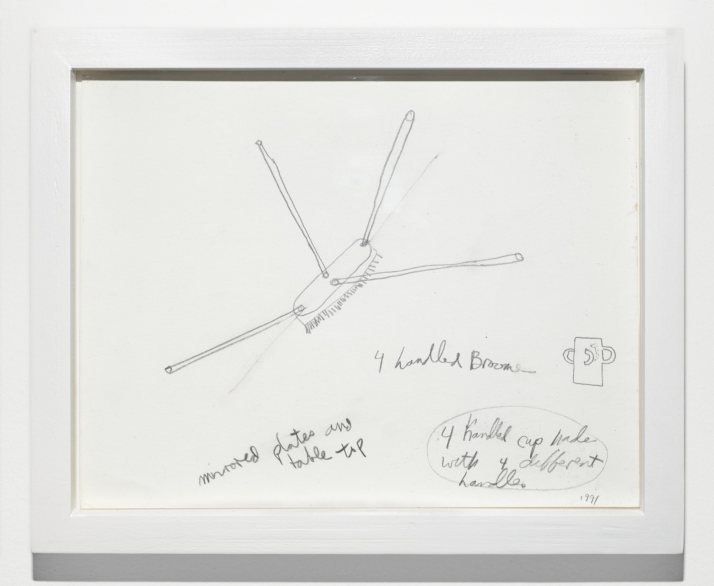   Allan Wexler,   4 Handled Broom , 1991. Pencil on paper, 8 1/2 x 11 inches. 