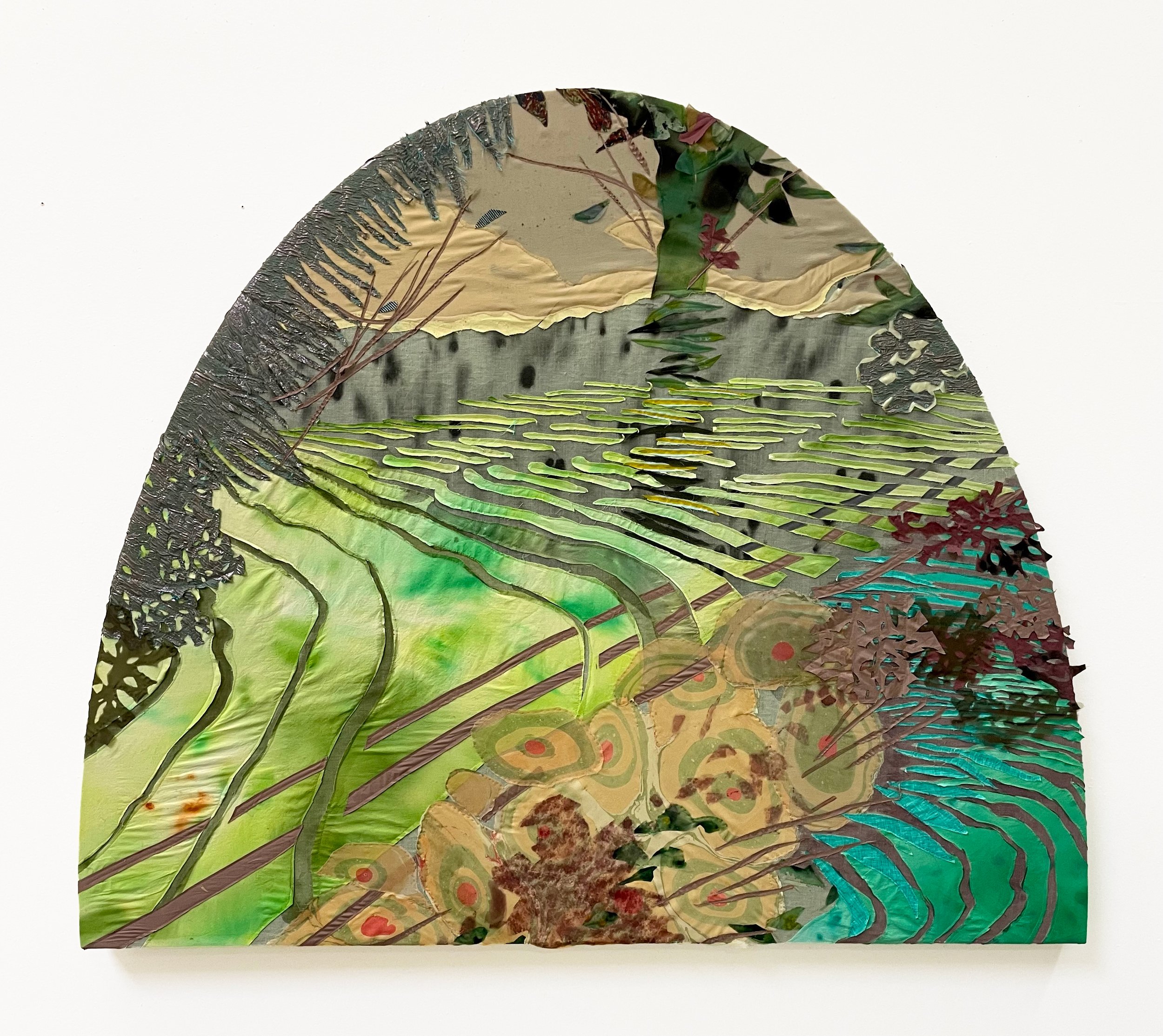   Eva Struble,   The Bath , 2023. Silk, linen and acrylic  60 x 60 in. 
