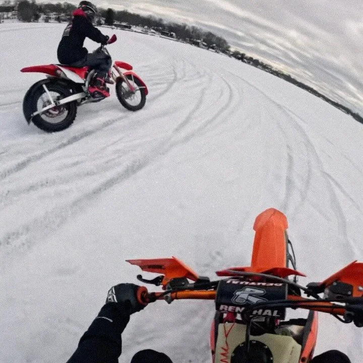 Haven&rsquo;t ridden ice in 10 years or so and forgot how much I missed it. I think I had just as much arm pump as I did fun 😅 Thanks for towing me around @moroney167 and @laduca06 for the loaner 🏍️☃️