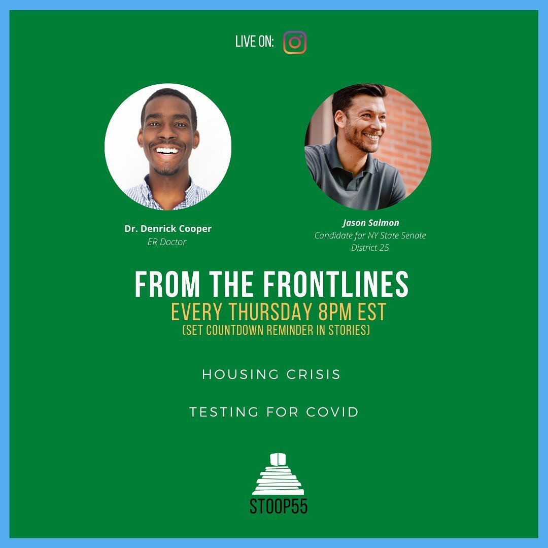 We&rsquo;re live Thursday @8pm for another episode of &ldquo;From The Frontlines&rdquo; Topic: Housing Crisis and Testing for COVID19 Special Guest: Jason Salmon, Candidate for NY State Senate @salmon4ny