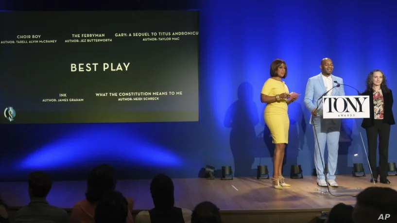 Template for 2019 TONY AWARDS ‘BEST PLAY’ Nomination slide. Gayle King (L), Brandon Victor Dixon (C), and Bebe Neuwirth Photo credit: Marc J. Franklin