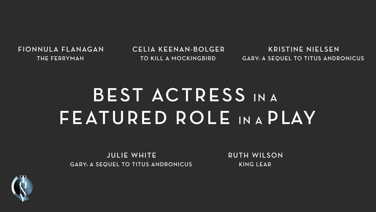 Template for 2019 Tony Award Nominees for’ Best Performance by an Actress in a Featured Role in a Play’ slide. @celiakb #FionnulaFlanagan #JulieWhite #KristineNielsen #RuthWilson