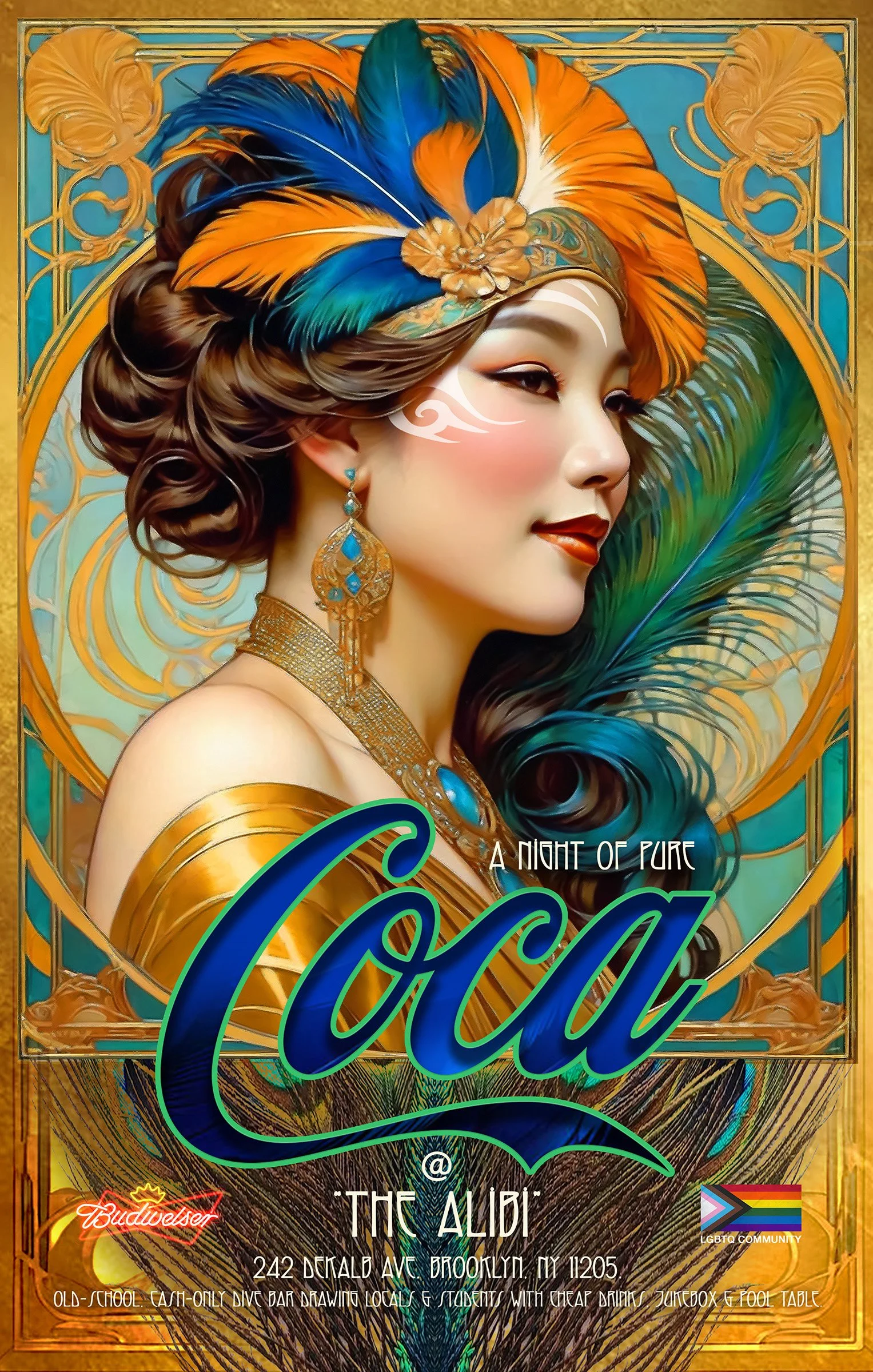  Queer night with “Coca” at The Alibi, Brooklyn, NY  - art nouveau poster. 