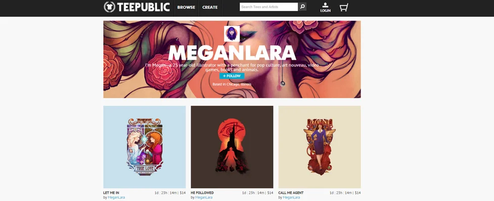 Teepublic has almost all of my design catalog available as tees! They frequently have really good sales, too--only $14 per shirt!