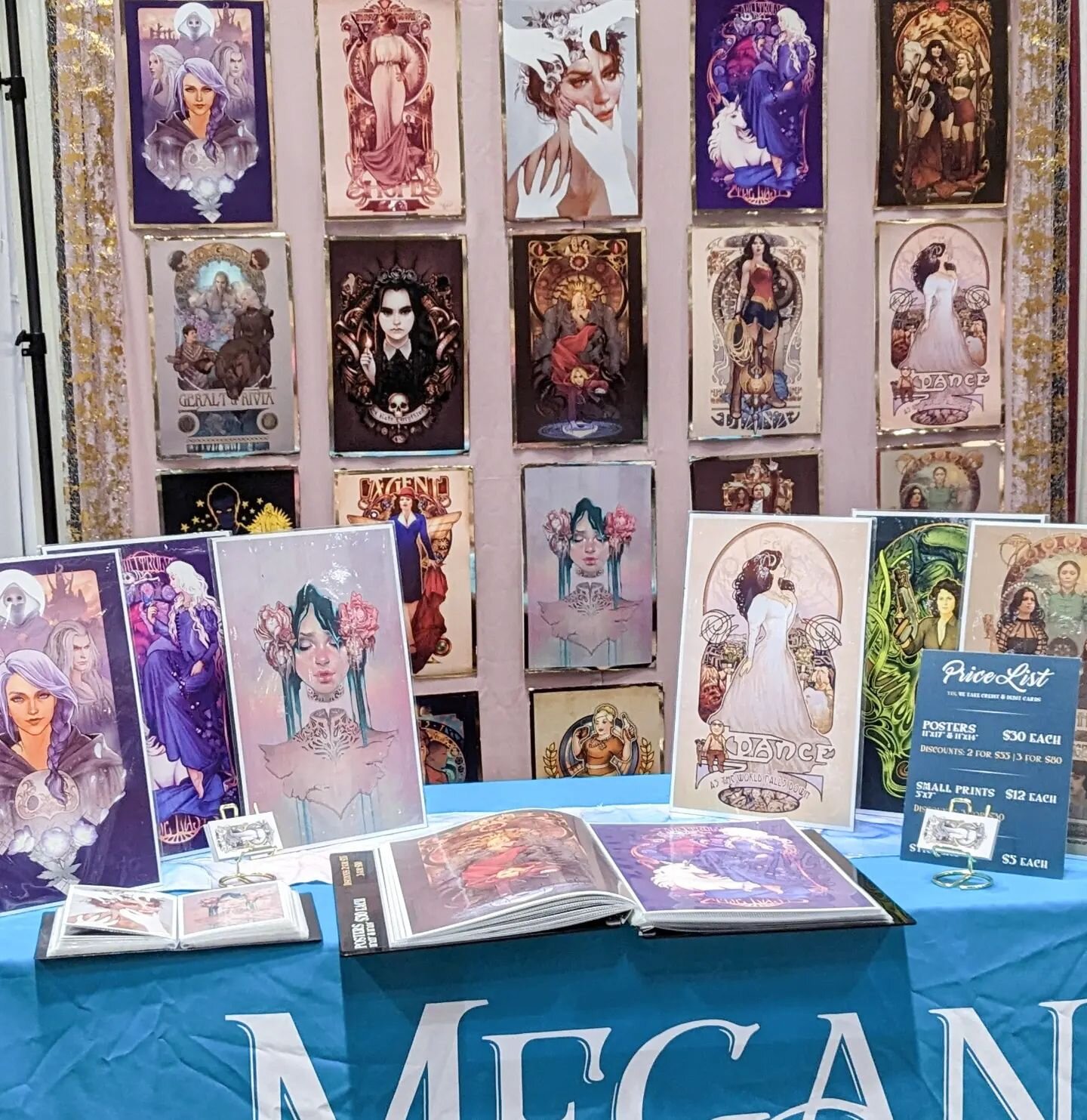 Table set up and ready to go at Planet Comicon today! Table 3752 :) #planetcomicon #pkc #artistalley #meganlara #artnouveau