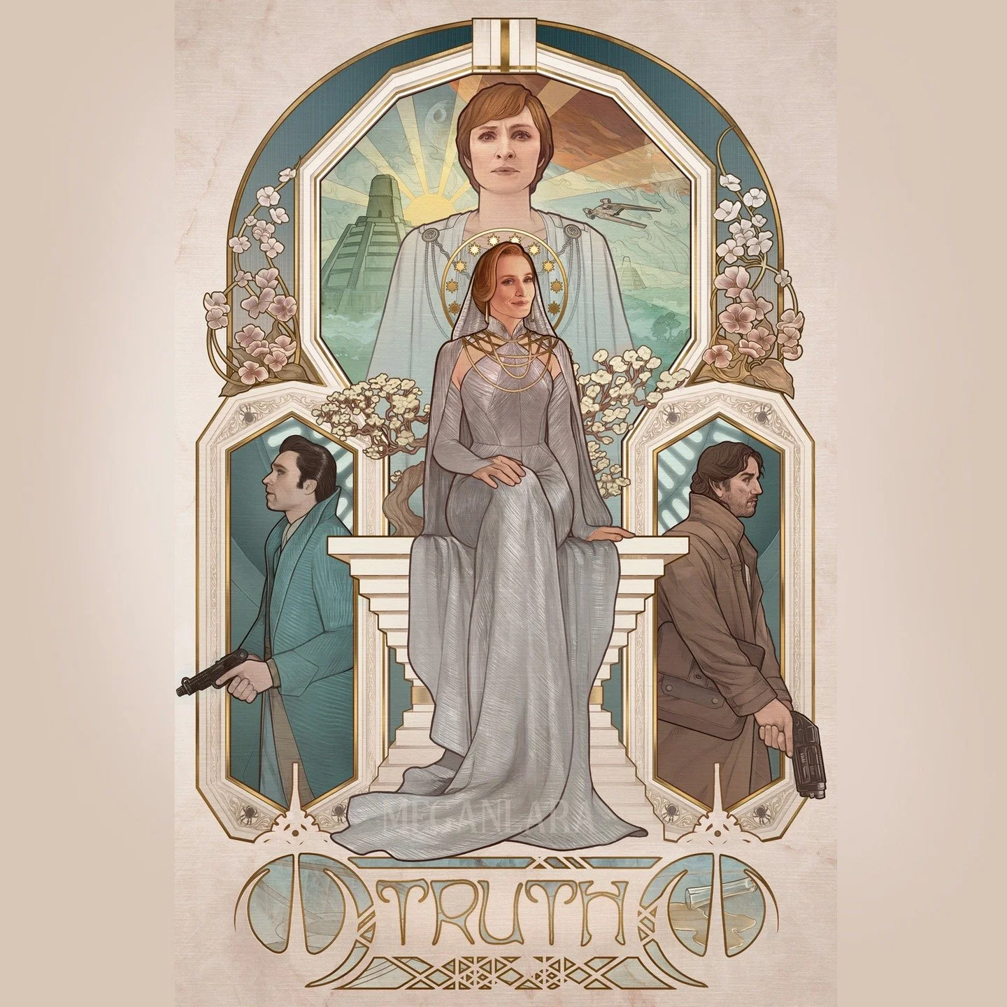 One down, one to go! Will have this at SDCC (table CC-19) and GenCon (table 35 in the art show) :D 

Michael Wilkinson's costumes were an absolute treat to draw 😍 

#monmothma #sdcc #genevieveoreilly #andor #cassianandor #erskin #artnouveau #starwar