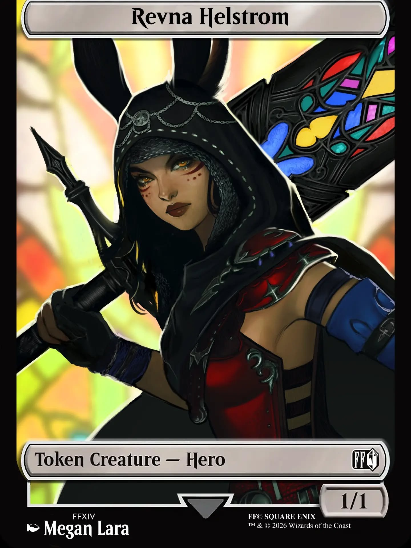 Finished Stef's token for her character!! Excited for the Dragoncon FFXIV meetup! :D #ffxiv #viera #warrioroflight

Background is from one of khloes framers kits cause Stef wanted it to match her adventurer plate 🥰