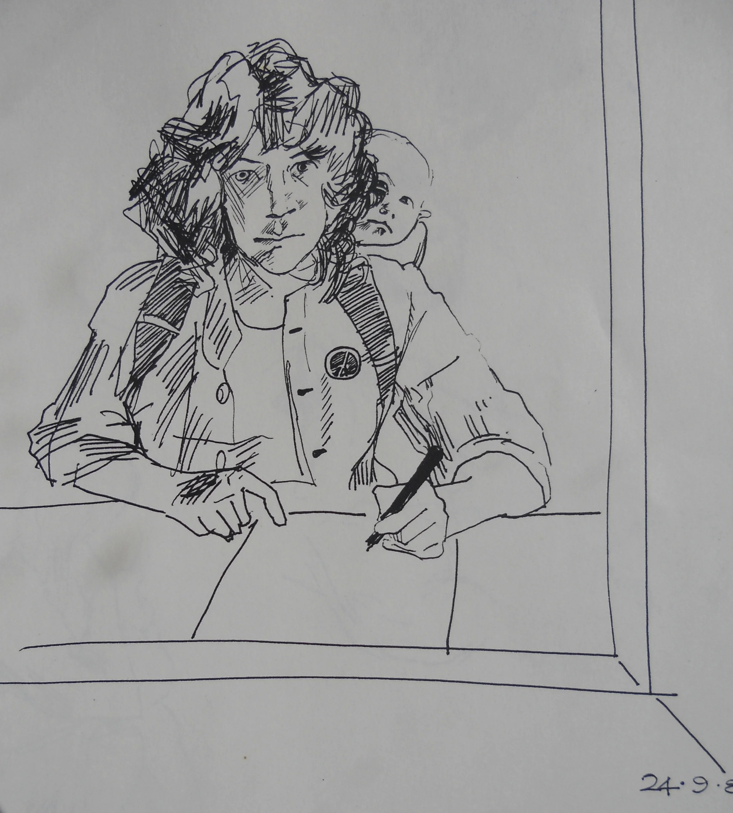 pen and ink, self Portrait.