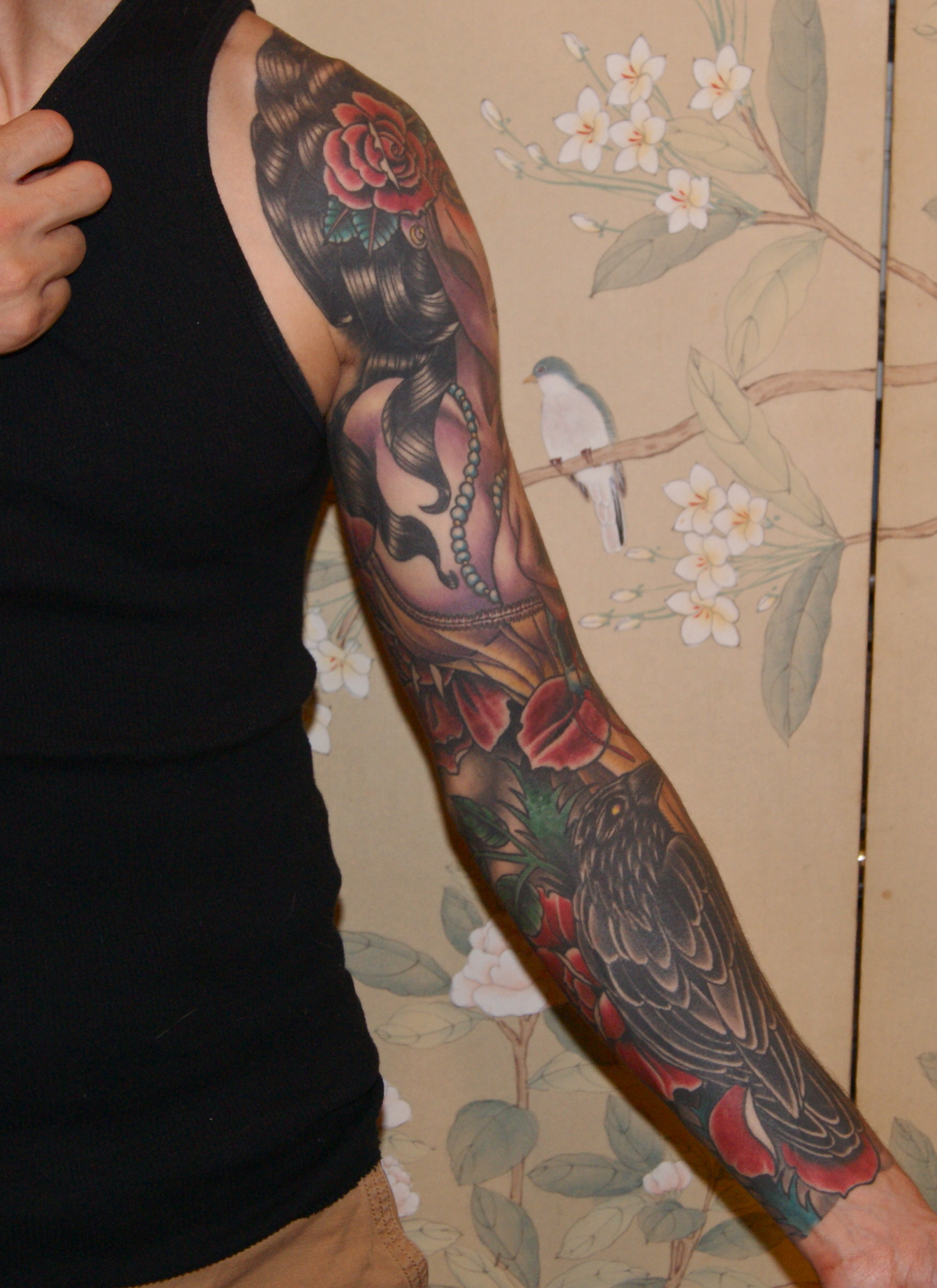 Dead Girl Skull Roses sleeve tattoo 2