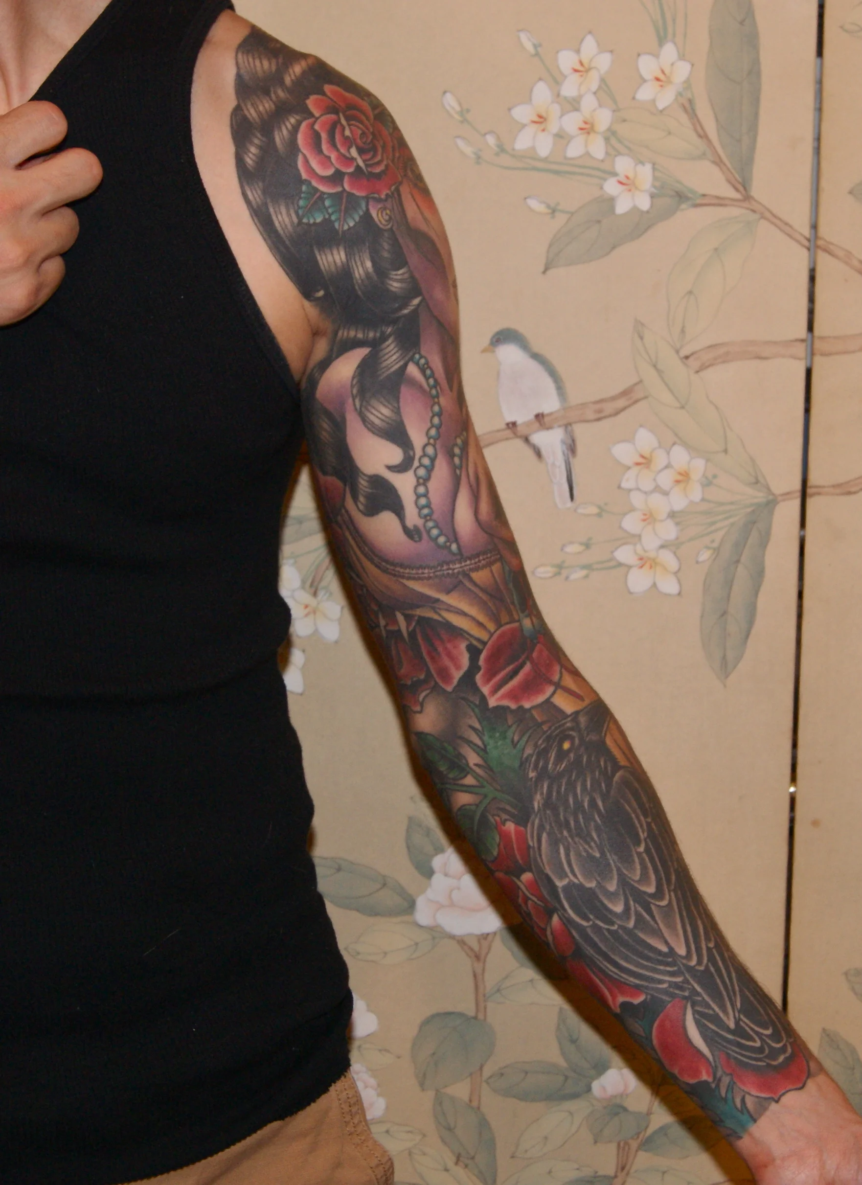 Dead Girl Skull Roses sleeve tattoo 2