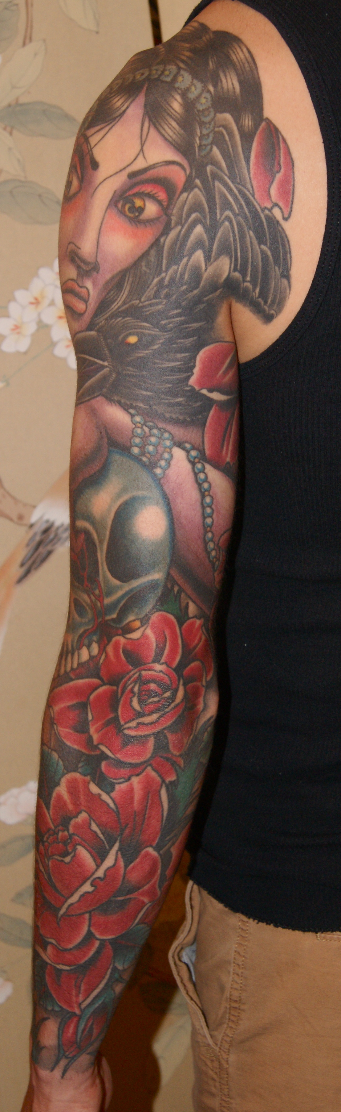 Dead Girl Skull Roses sleeve tattoo 5