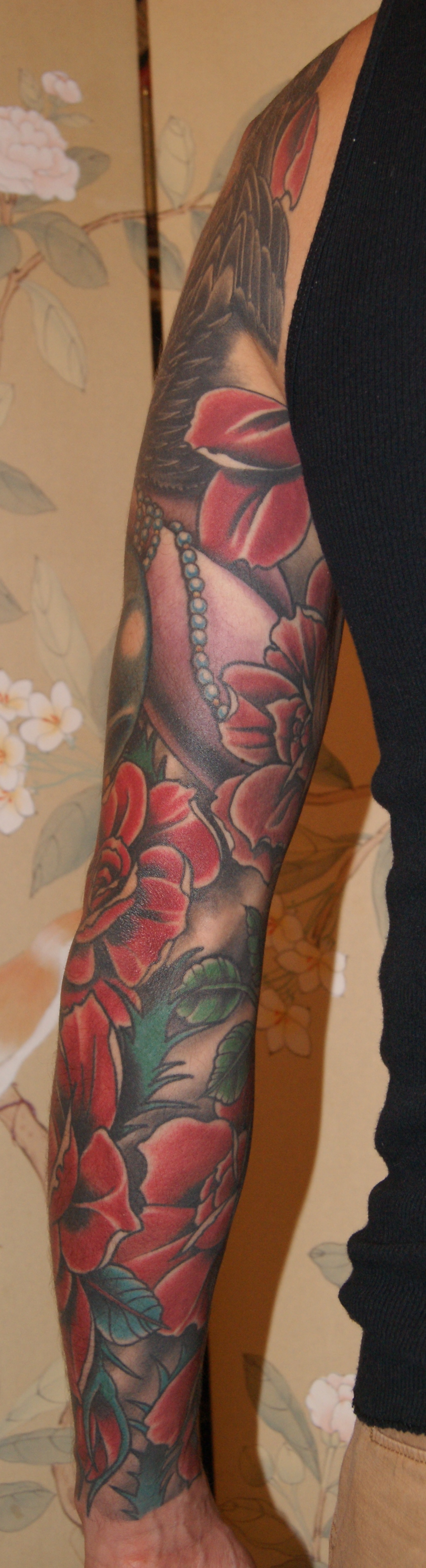 Dead Girl Skull Roses sleeve tattoo 6