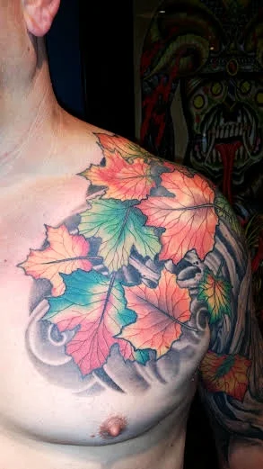 Tree & autumn leaves tattoo by Anthony Filo