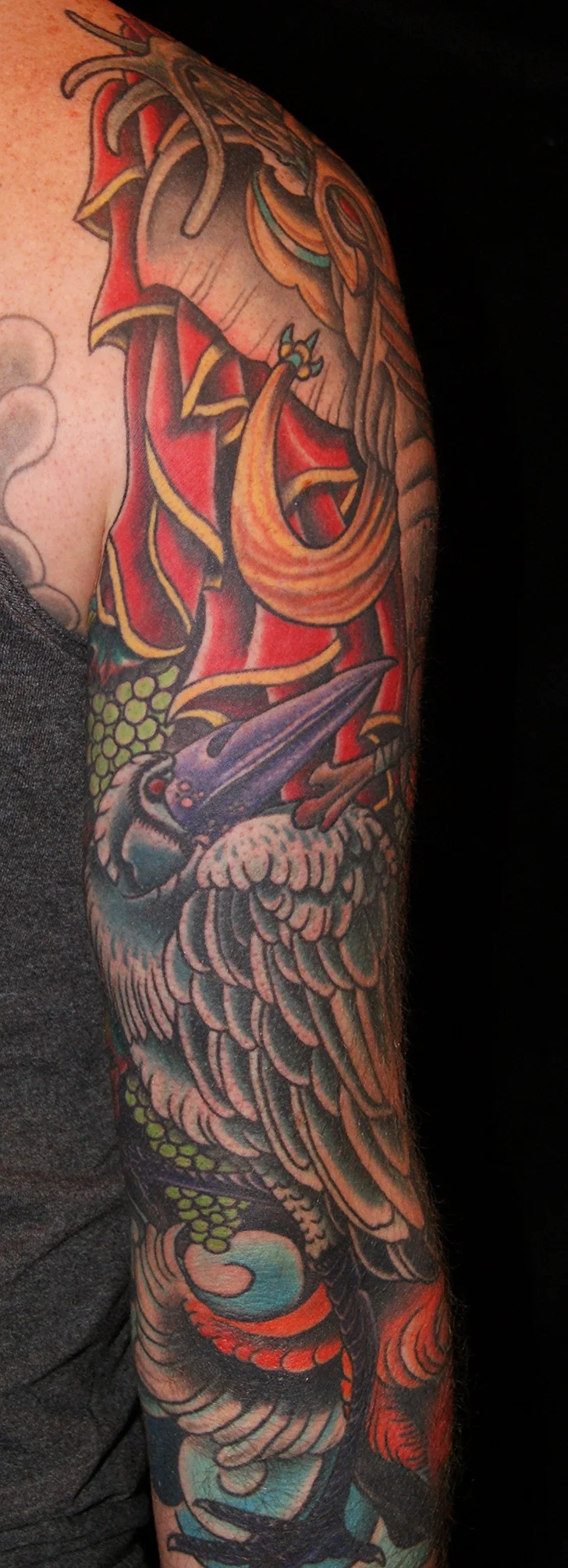Crane & Stork/Elephant fable tattoo by Anthony Filo