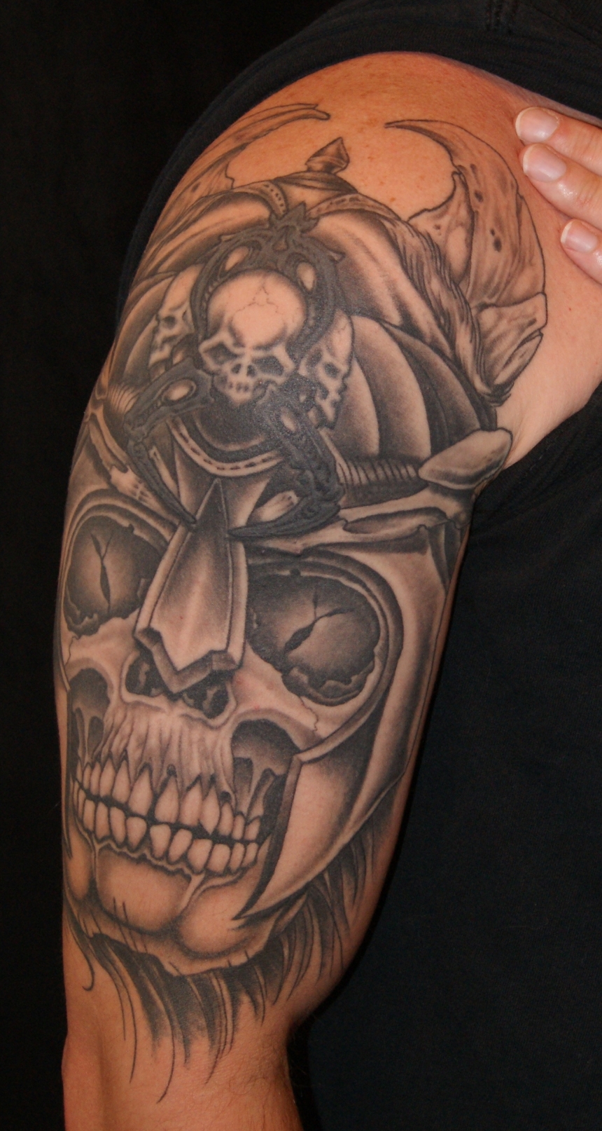 Viking warrior skull tattoo by Anthony Filo