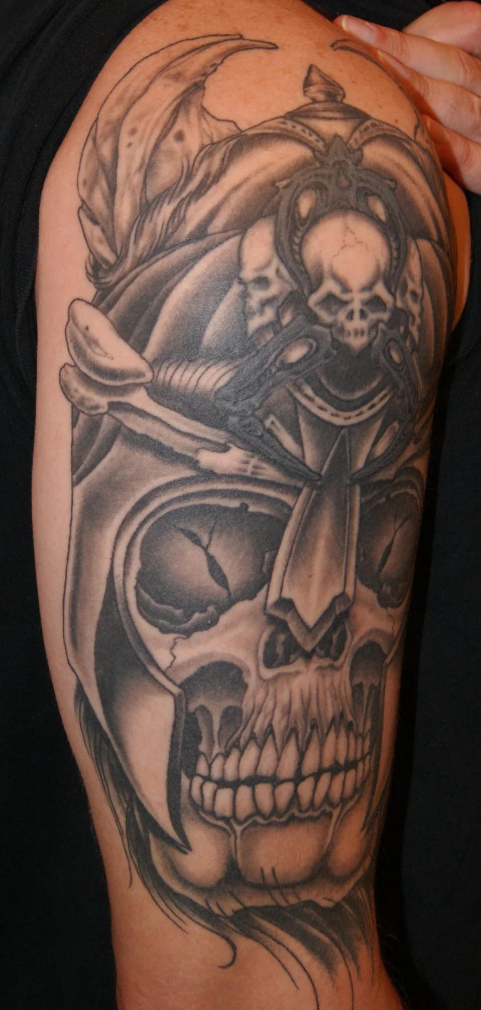 Viking warrior skull tattoo by Anthony Filo