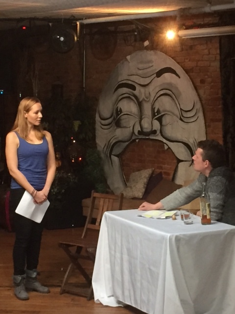 Sara Hymes and drew hutcheson perform a very intense pinter scene in front of a crazy moon. #livingwiththeabsurd