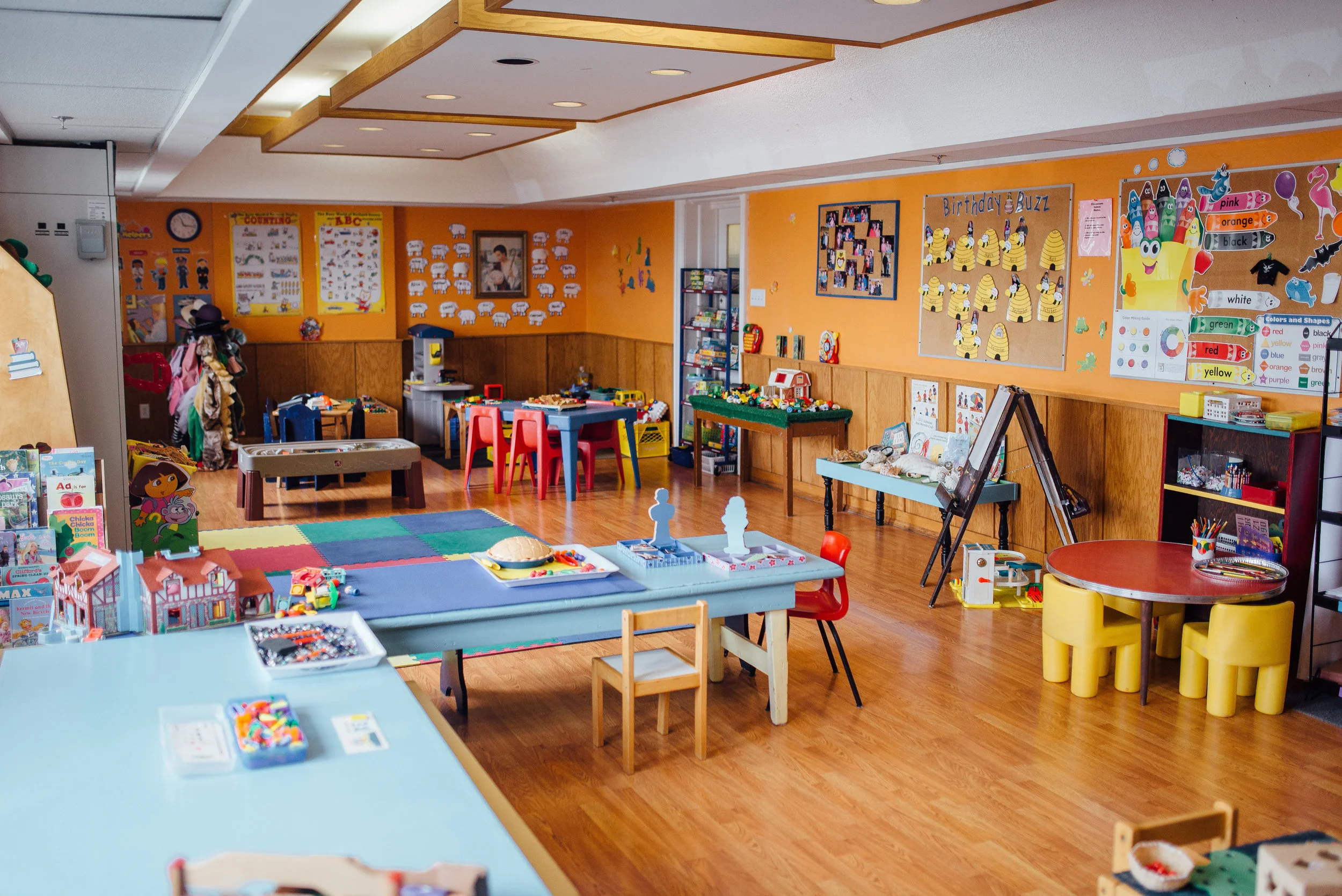 Our government-licensed pre-school is FULL of engaging, learning-based toys, pictures and activities to prepare 3 and 4 years old for Kindergarten. Each year, our pre-school facilities and program WOW the inspectors!