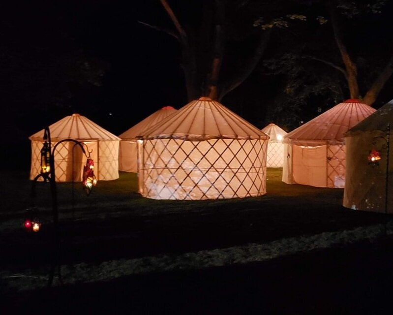 Yurts at an evening party