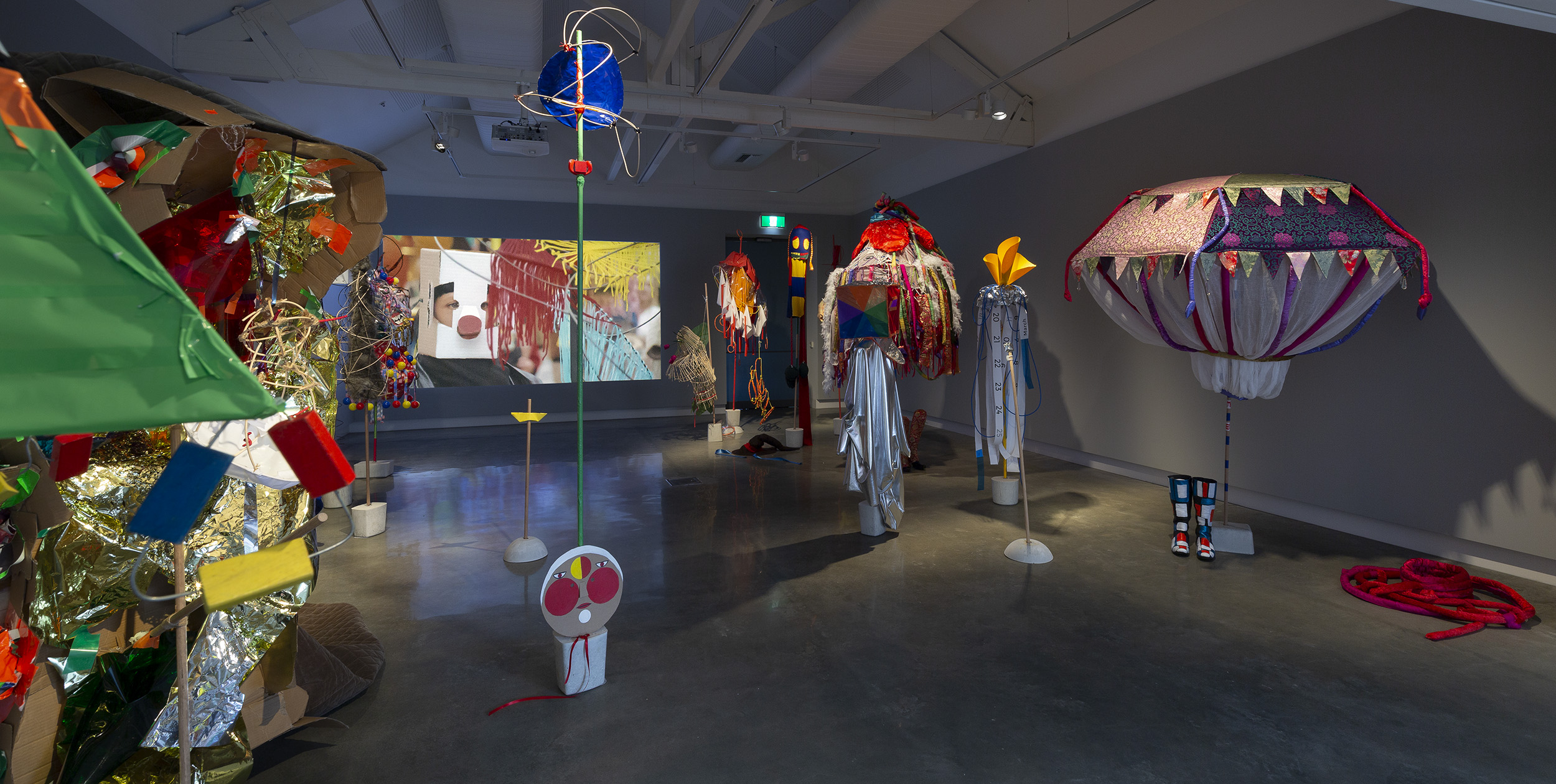 Mikala Dwyer and Justene Williams, Mondspiel (Moon Play), 2019, works by students from VCA, QCA & RMIT | Bauhaus Now!, curated by Ann Stephen, Buxton Contemporary, Melbourne (photo: Christian Capurro)
