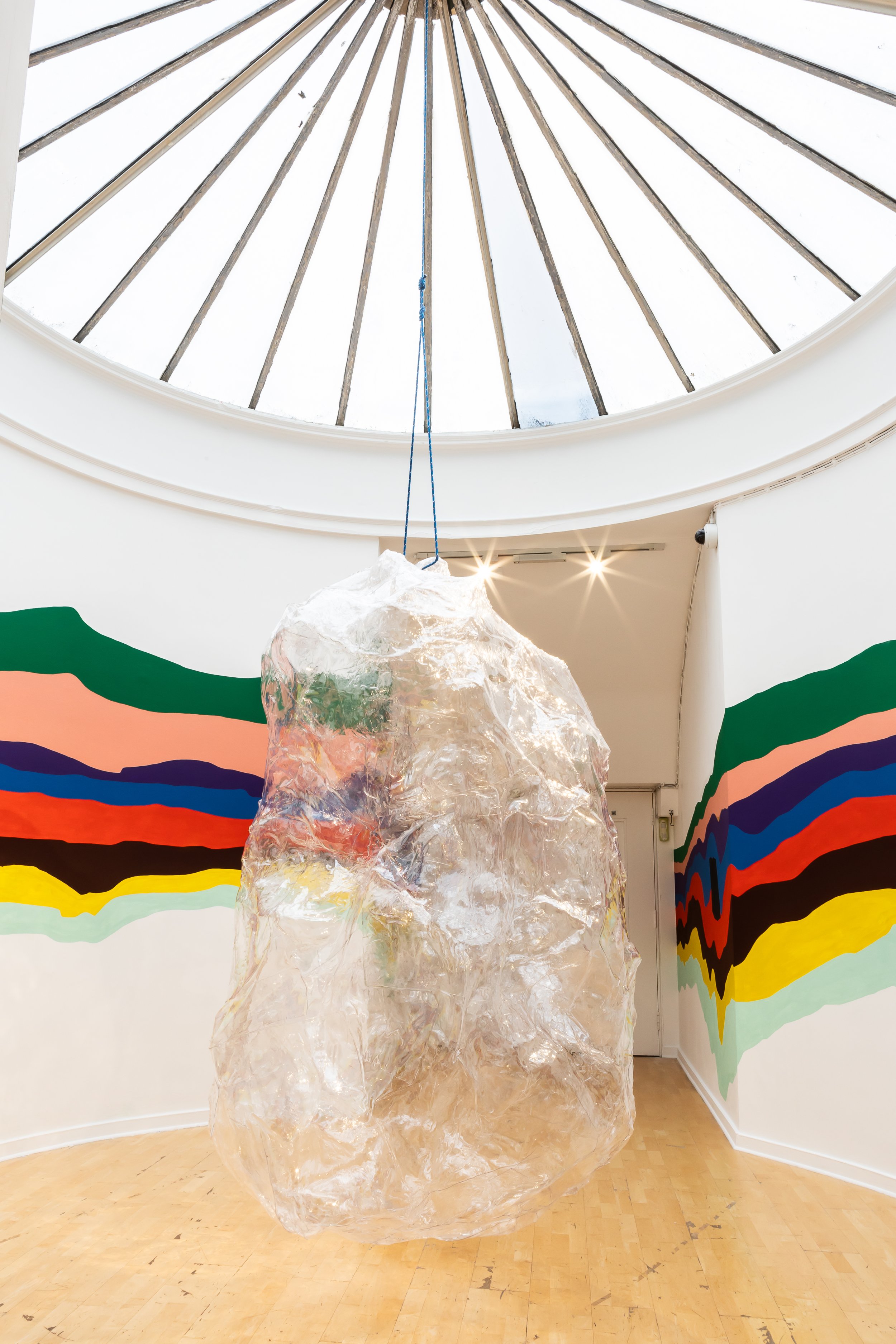 Mikala Dwyer, Diamonds (installation view), 2023, plastic, mirrored acrylic, paint, tree branches | The Recent, Talbot Rice Gallery, The University of Edinburgh, Edinburgh, United Kingdom