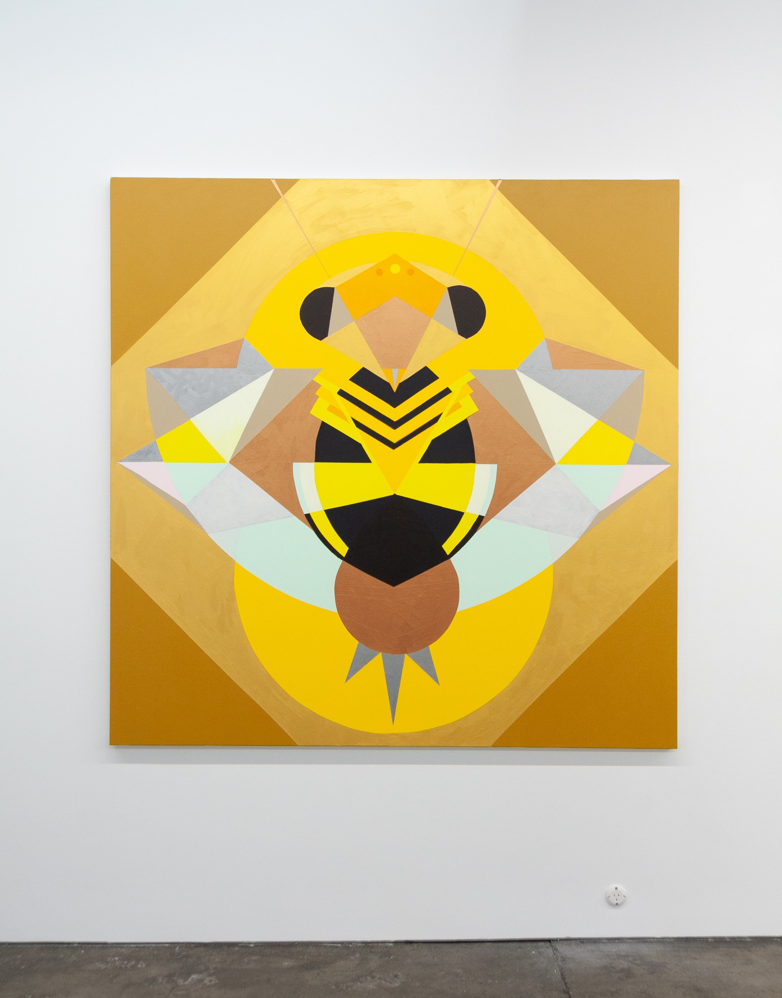 Mikala Dwyer, A Bee, 2022, acrylic on canvas, 183 x 183 cm | A Sun, A Flower, A Bee, 1301SW, Melbourne