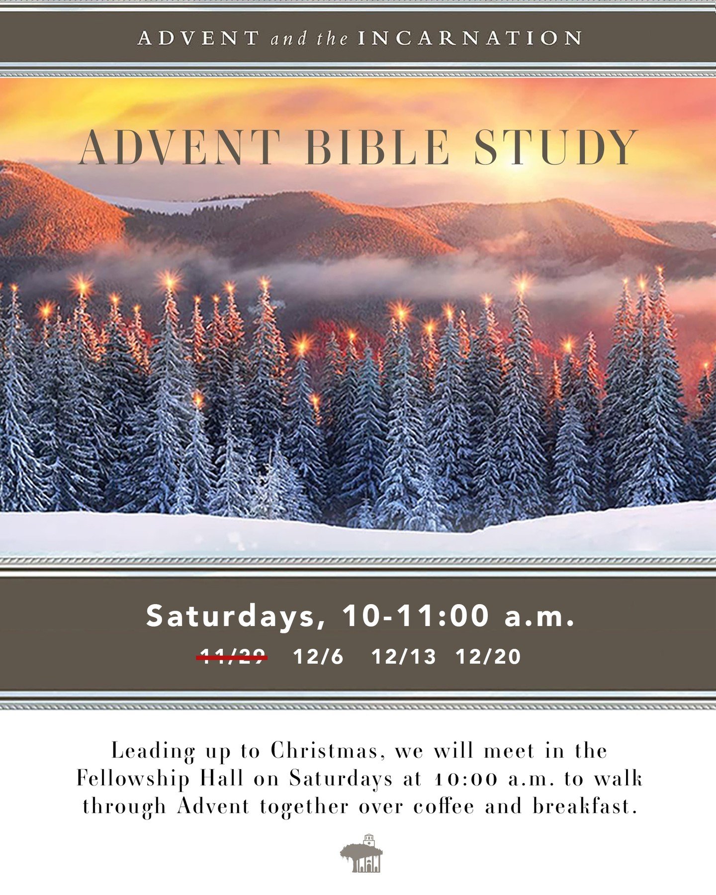 Beginning Dec. 6th, on Saturday mornings leading up to Christmas we&rsquo;ll come together over coffee and pastries to learn more about the God who not only cares about us, but is willing to show up among us and do something with us, here, now.  

#2