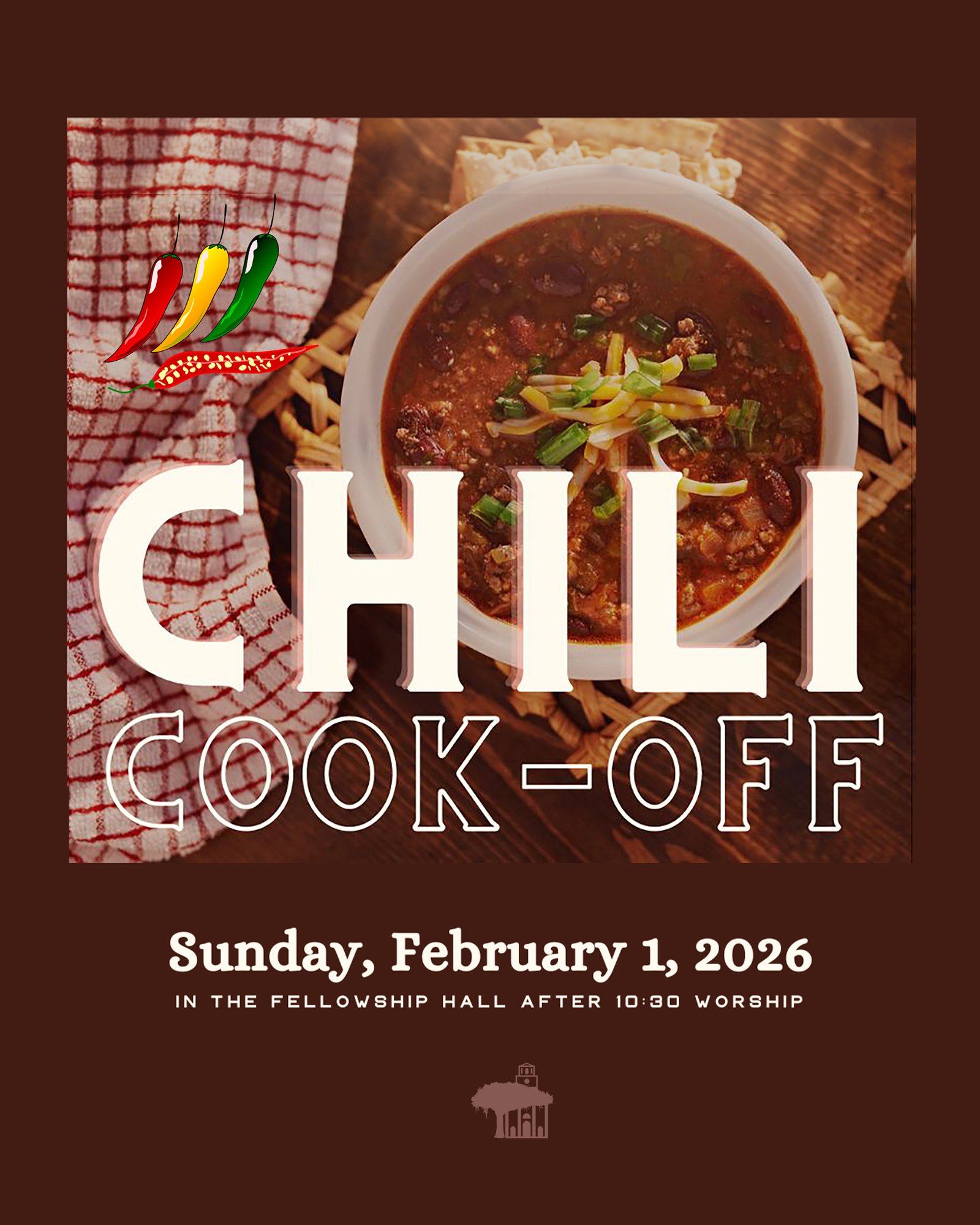 Chilly weather got you down? Stay warm with our annual Chili Cook-Off! Come enjoy the selections and help sample and select your favorite chili recipe with all of the fixin&rsquo;s while enjoying the warmth of fellowship.

Put your best chili forward