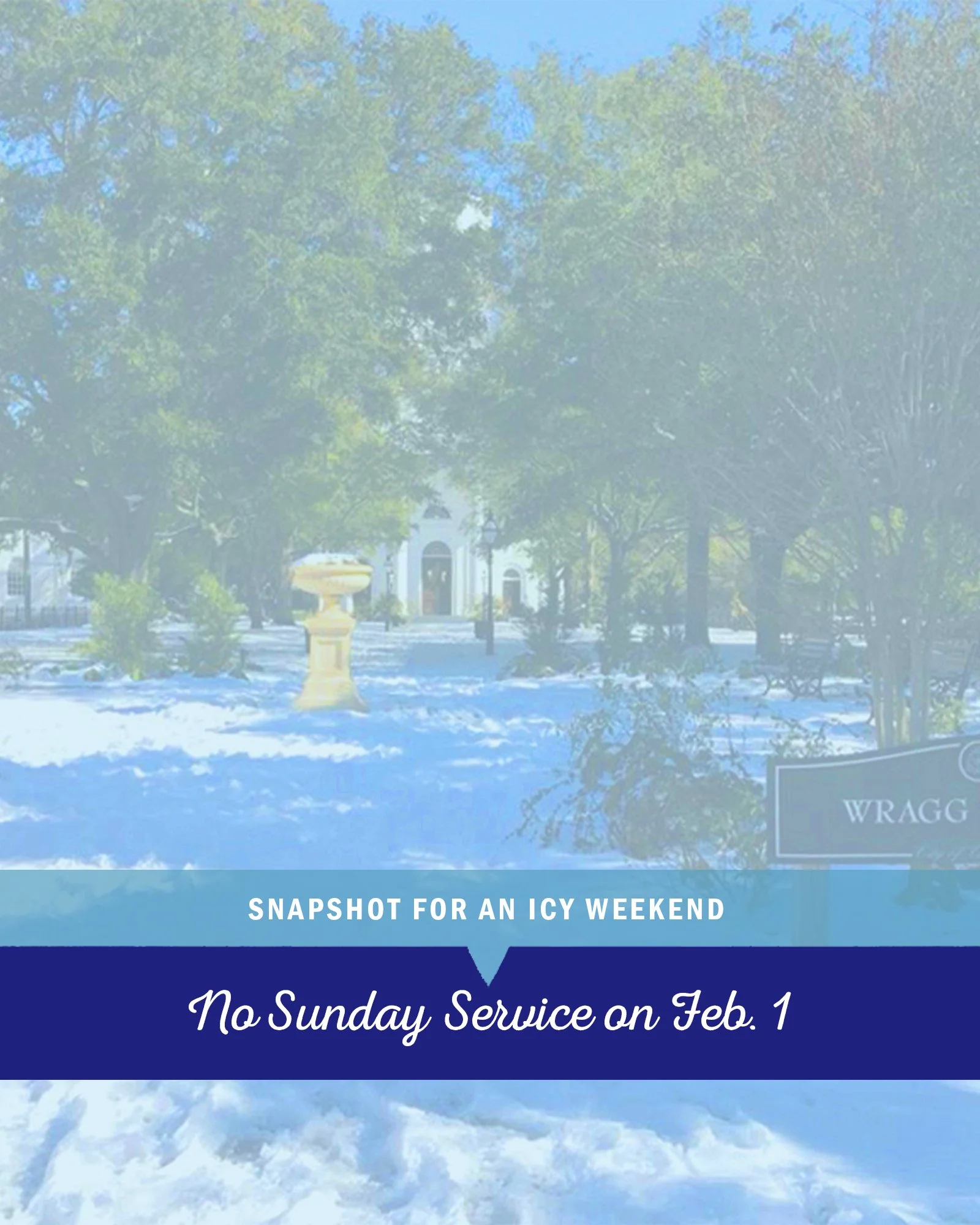 After consideration and consultation the decision has been made to cancel in person worship for this coming Sunday. All forecasts point to seriously icy conditions on the roads &amp; bridges.

I will record a message to be shared during our regular w