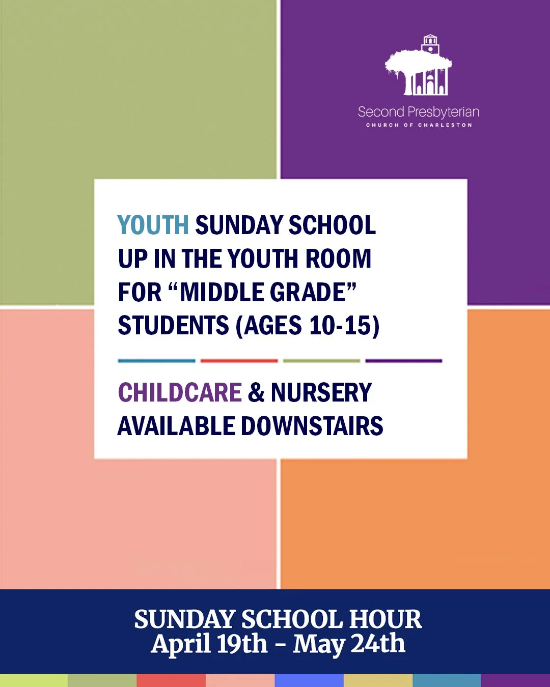 We&rsquo;re excited to have a 6-week series Sunday school hour with something for all ages beginning April 19! Come as you can on Sundays April 19 to May 24 from 9:30 to 10:15 a.m.

Adults are welcome to join a 6-week course upstairs in the conferenc