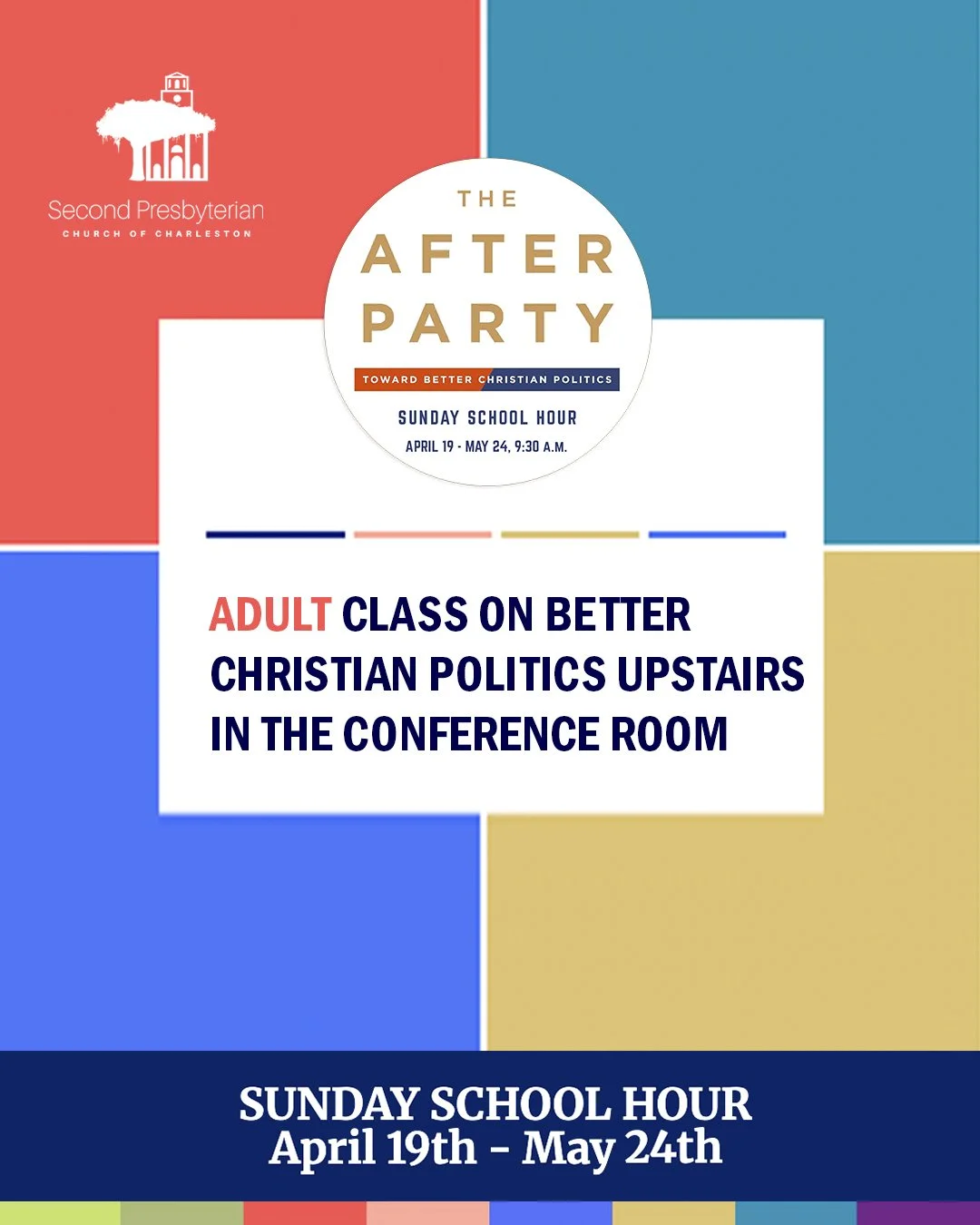 We&rsquo;re excited to have a 6-week series Sunday school hour with something for all ages beginning April 19! Come as you can on Sundays April 19 to May 24 from 9:30 to 10:15 a.m.

Adults are welcome to join a 6-week course upstairs in the conferenc