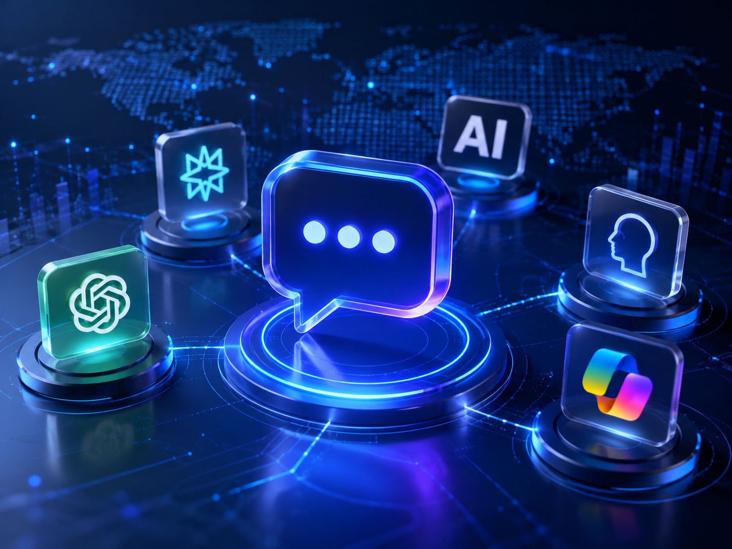 Connected AI chat and search platforms representing online brand discovery