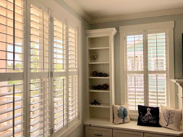 Another happy plantation shutter customer! New home- new construction.  They were excited to take down their temp shades!#riverlightsnc #plantationshuttermanufacturer