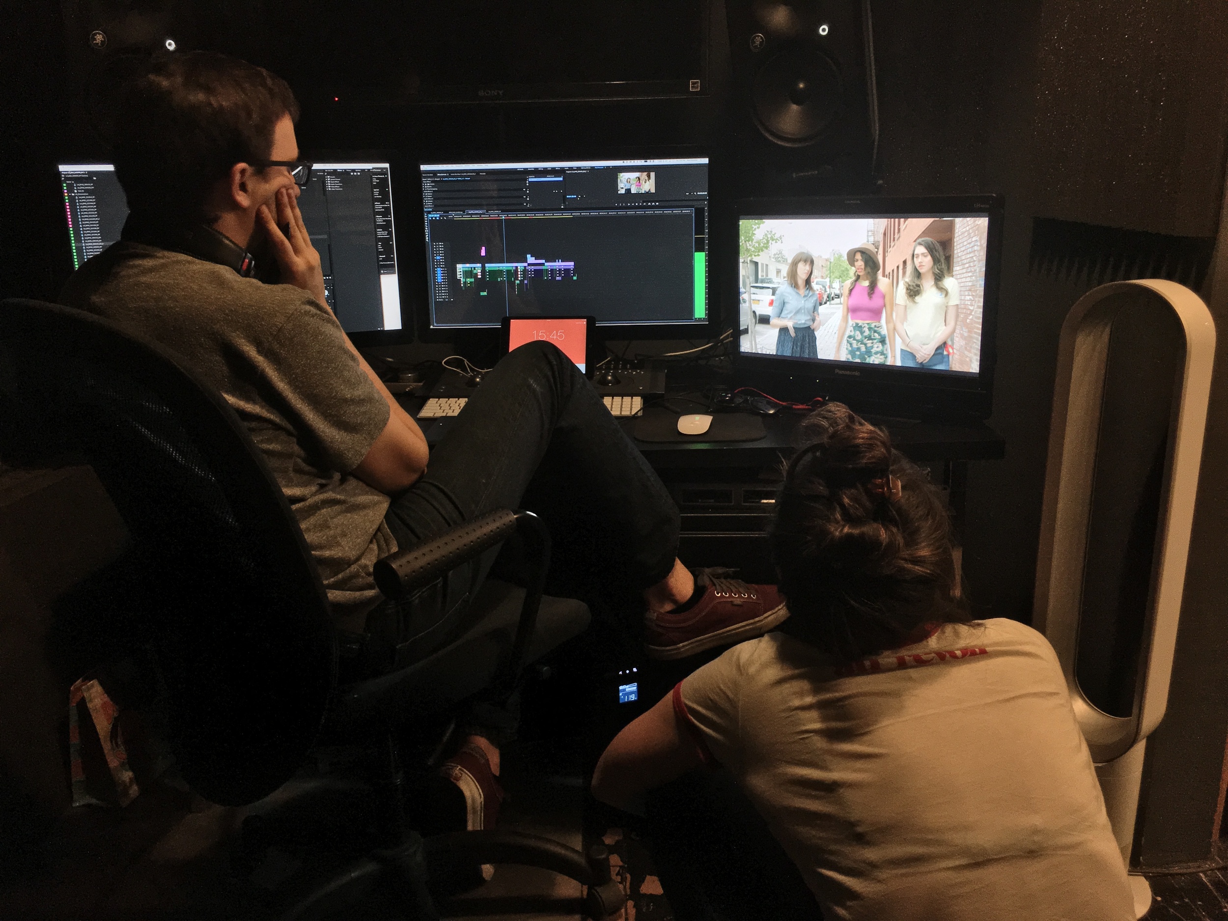 Corinne and Paul reviewing Episode 6. Corinne doesn't believe in chairs. 