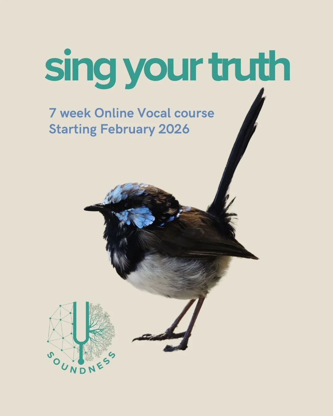 A promotional poster for a 7-week online vocal course starting February 2026 by Joana Ruival vocal coach.