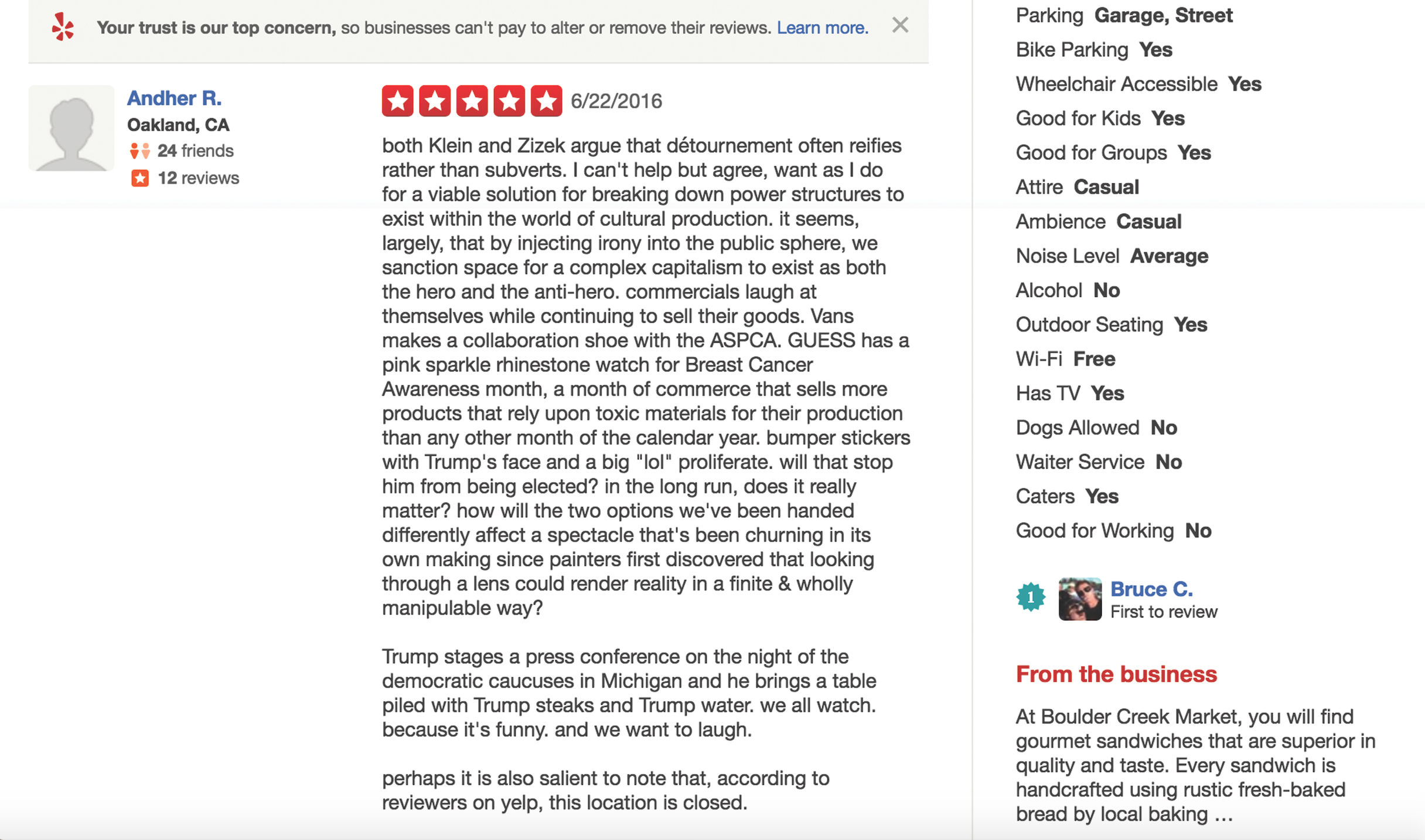 boulder creek market, 5 stars