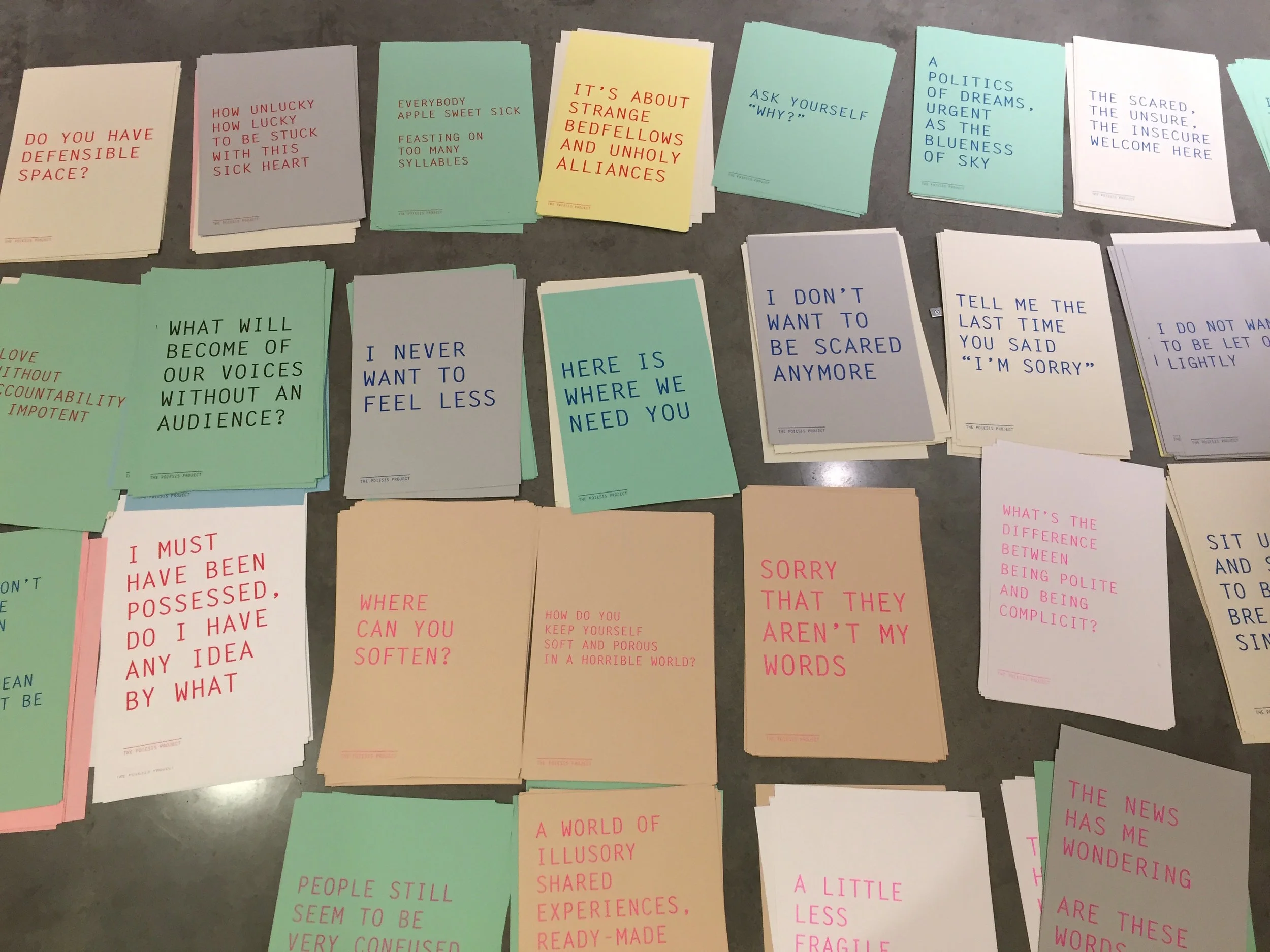    The Poiesis Project is an exhibit of 33 "political posters" that arose in the wake of white supremacist resurgence in Charlottesville, NC and Berkeley, CA during the summer of 2017. The posters seek to challenge the reductive slogans and narrative