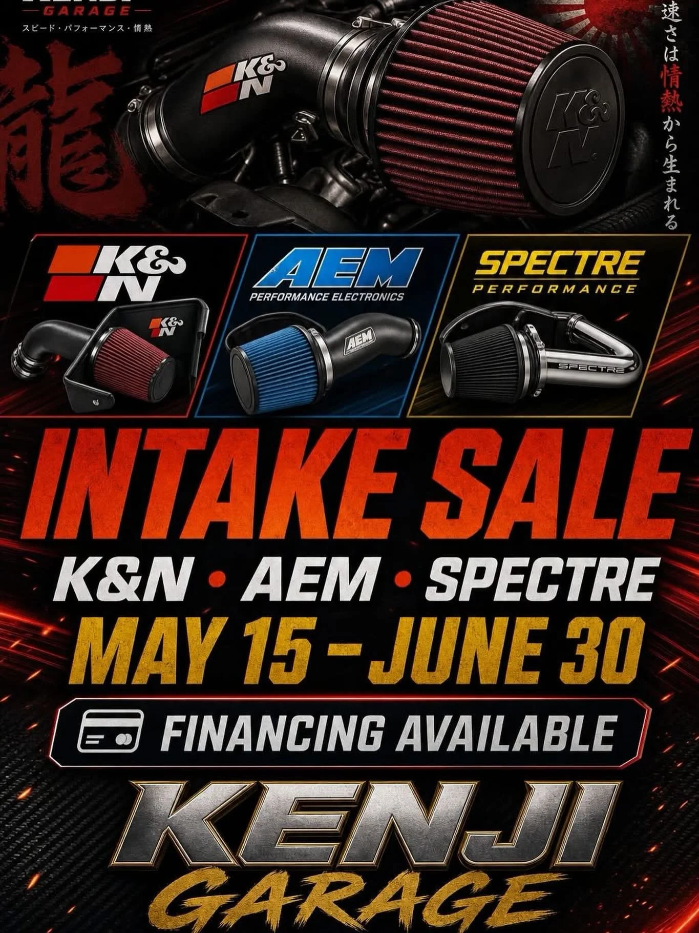 Kenji Garage promotion on K&amp;N / AEM / Spectre Intakes 

Feel free to message us for inquires.

Hurry this offer will not last long til 6/30/26

🏎 Aftermarket Performance Parts
💰Financing available
📧 info@kenjigarage.com
📲 714-417-2698
🌎 Ship