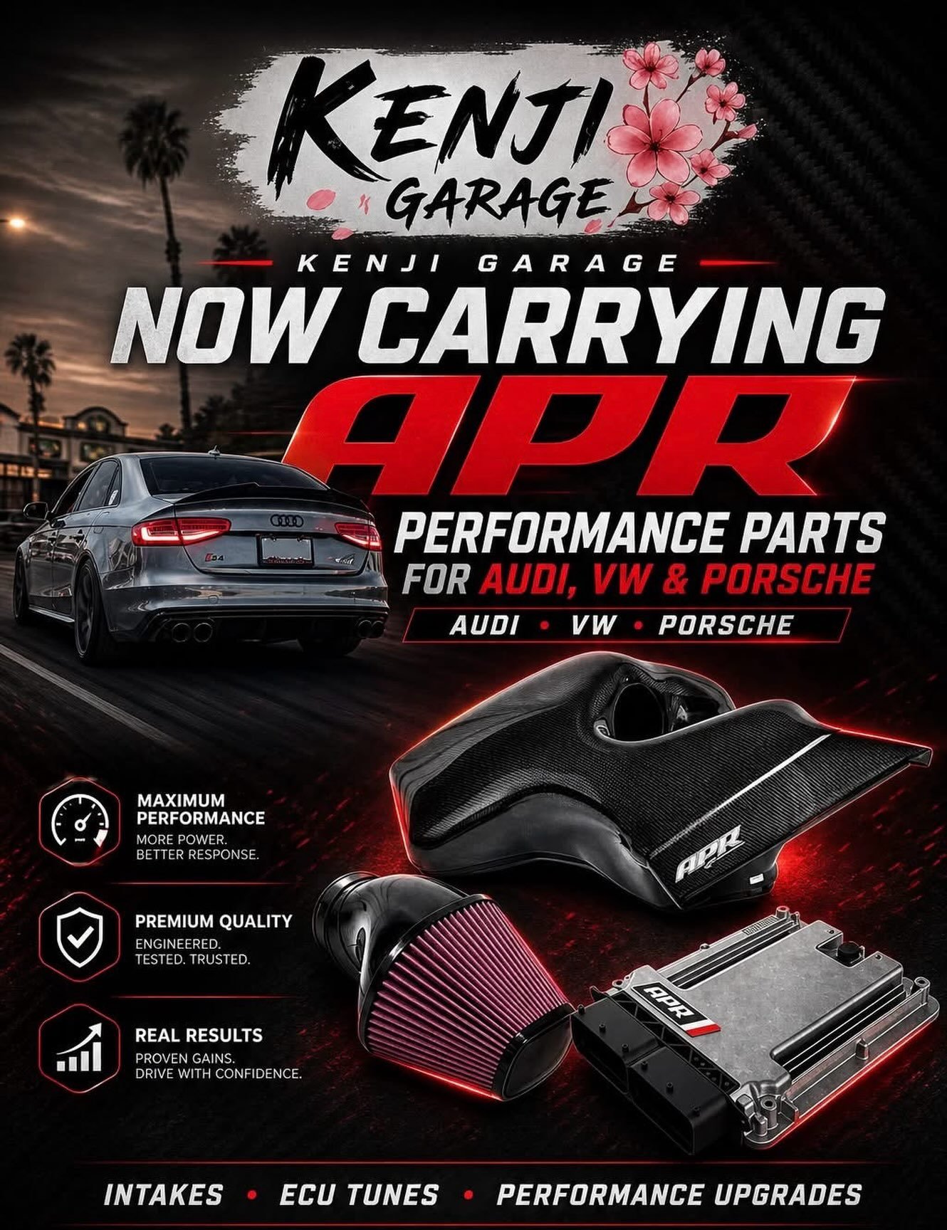 We now carry APR performance parts for VW / Audi / Porsche! 

Dm us for inquires!

🏎 Aftermarket Performance Parts
💰Financing available
📧 info@kenjigarage.com
📲 714-417-2698
🌎 Ship World Wide
💻 www.kenjigarage.com

#apr #kenjigarage #audi #vw #
