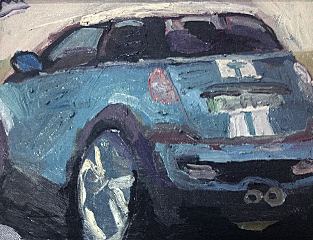 mini cooper s in turquoise blue oil on canvas 30 x 40 cm 2013
